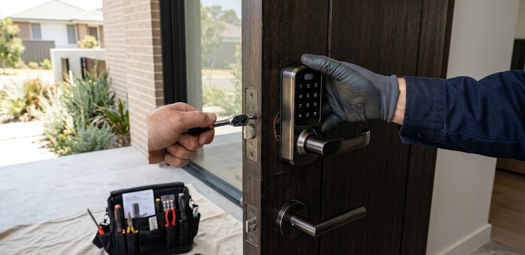 Professional Locksmith Installing Modern Lock